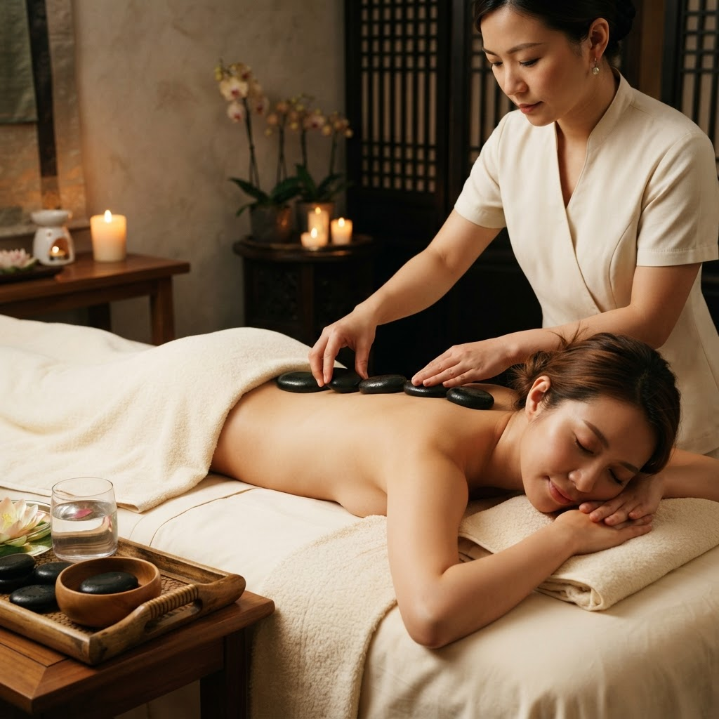 Hot Stone Massage treatment at V Spa
